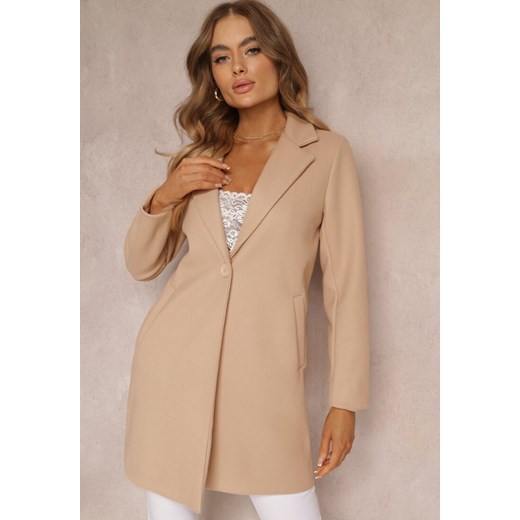 Beżowy Płaszcz Jednorzędowy Bulah ze sklepu Renee odzież w kategorii Płaszcze damskie - zdjęcie 163820270