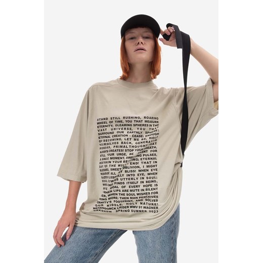 Rick Owens t-shirt Knit Jumbo SS T DU01C6274 RNEP3 męski kolor beżowy z nadrukiem DU01C6274.RNEP3.PEARL-BLACK ze sklepu PRM w kategorii T-shirty męskie - zdjęcie 163821141
