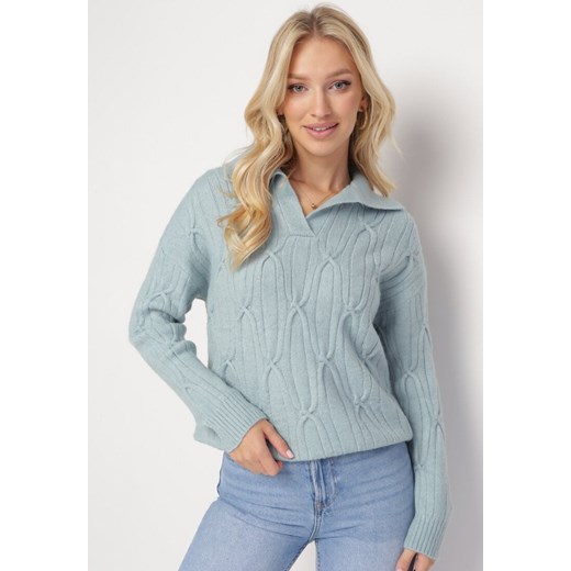 Miętowy Klasyczny Sweter w Ozdobny Splot Mulls ze sklepu Born2be Odzież w kategorii Swetry damskie - zdjęcie 163824604