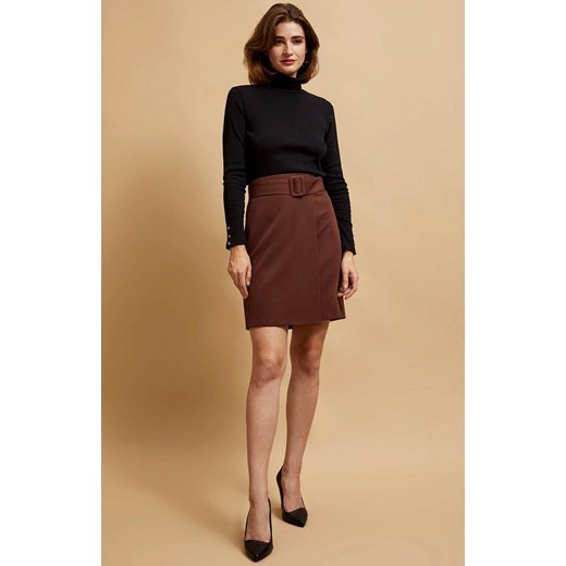 Trapezowa spódnica mini z paskiem brązowa 4209, Kolor brązowy, Rozmiar M, Moodo ze sklepu Primodo w kategorii Spódnice - zdjęcie 163853090