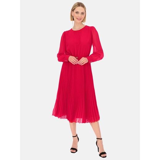 Czerwona elegancka sukienka z plisowanym dołem Potis & Verso Agnes ze sklepu Eye For Fashion w kategorii Sukienki - zdjęcie 163865450
