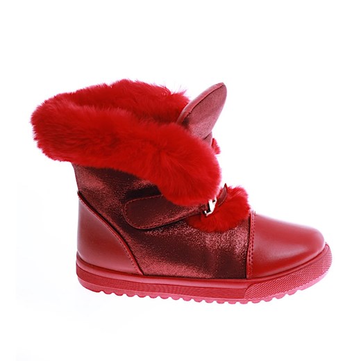 Czerwone dziewczęce trapery z futerkiem /G5-2 15037 T392/ ze sklepu Pantofelek24.pl w kategorii Buty zimowe dziecięce - zdjęcie 163865770