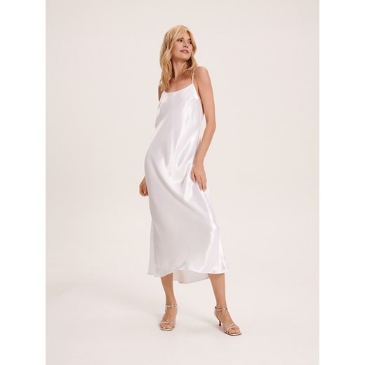 Reserved - Sukienka z satynowej wiskozy - biały Reserved XS okazja Reserved