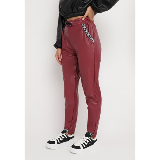 Bordowe Spodnie z Ekoskóry i Gumką w Pasie Kamba ze sklepu Born2be Odzież w kategorii Spodnie damskie - zdjęcie 163885913