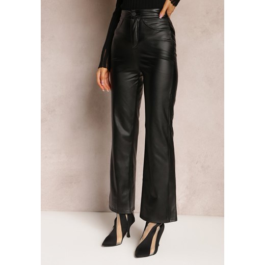 Czarne Szerokie Spodnie z Ekoskóry High Waist Dodamani Renee S okazja Renee odzież