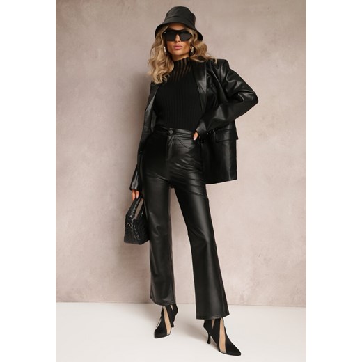 Czarne Szerokie Spodnie z Ekoskóry High Waist Dodamani ze sklepu Renee odzież w kategorii Spodnie damskie - zdjęcie 163886384