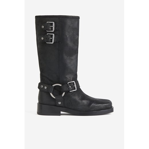 H & M - Zamszowe kozaki biker - Czarny H & M 36 H&M