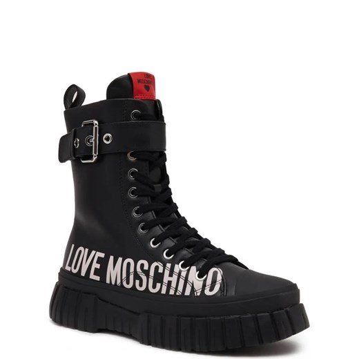 Czarne workery damskie Love Moschino z tworzywa sztucznego wiązane 