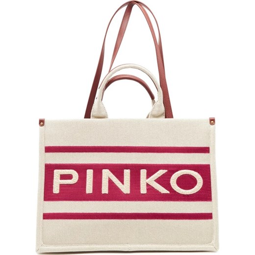 Beżowa shopper bag Pinko duża na ramię matowa wakacyjna 