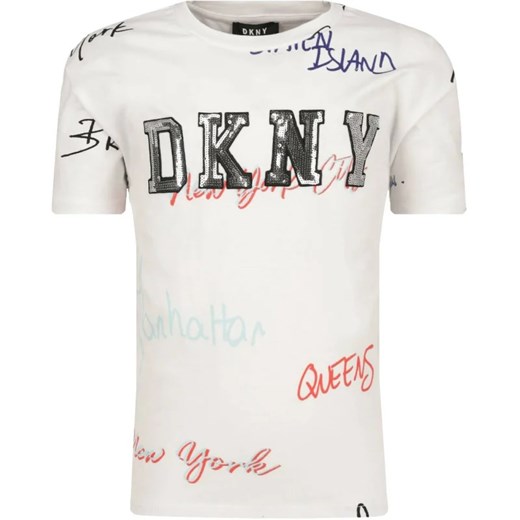 Bluzka dziewczęca wielokolorowa DKNY z napisami z krótkim rękawem 