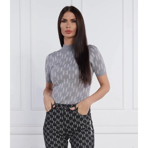 Karl Lagerfeld Bluzka Monogram | Slim Fit | z dodatkiem wełny Karl Lagerfeld XL okazyjna cena Gomez Fashion Store