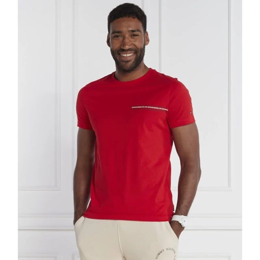 T-shirt męski czerwony Tommy Hilfiger z bawełny z krótkim rękawem 