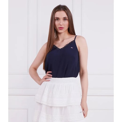 Bluzka damska Tommy Jeans letnia granatowa w serek