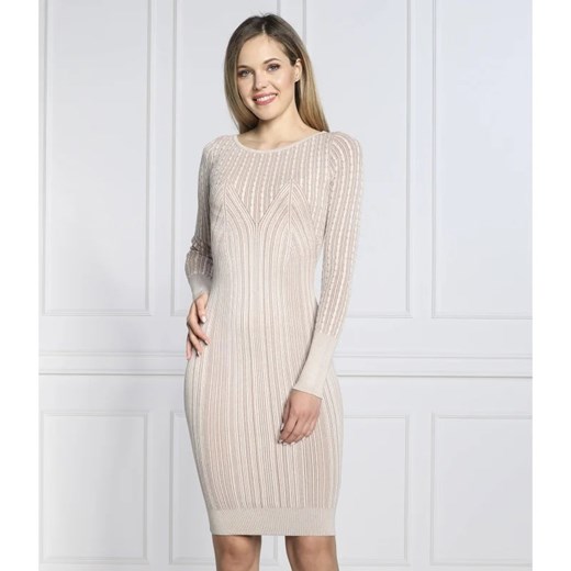 Guess sukienka casual z okrągłym dekoltem mini dopasowana z długim rękawem 