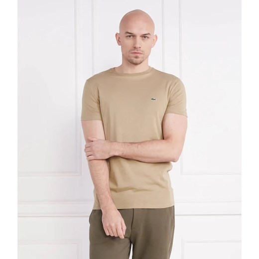 T-shirt męski Lacoste beżowy bawełniany z krótkim rękawem 