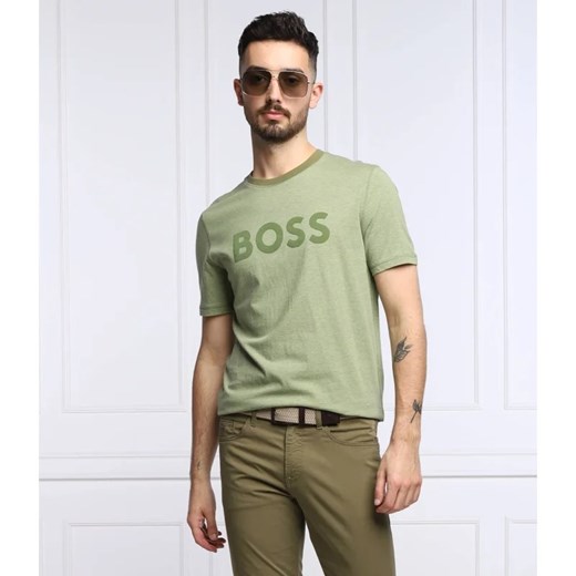 T-shirt męski zielony BOSS HUGO z krótkim rękawem z bawełny 