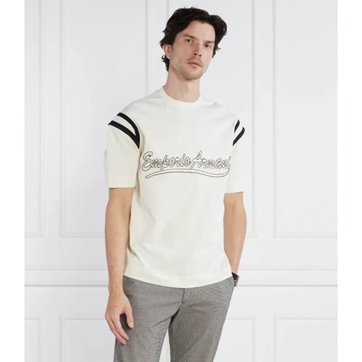 T-shirt męski Emporio Armani biały na jesień z napisami