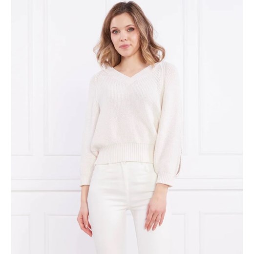 Sweter damski Peserico beżowy z dekoltem w literę v casual