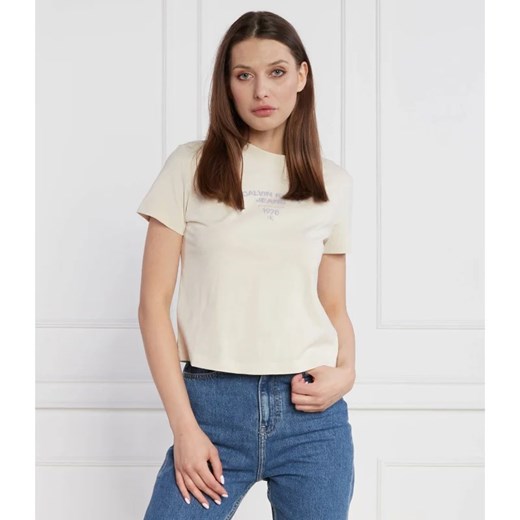 Bluzka damska Calvin Klein z okrągłym dekoltem beżowa 