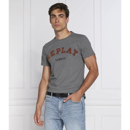 T-shirt męski Replay szary z krótkimi rękawami