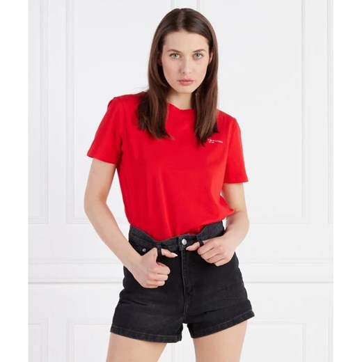 Bluzka damska czerwona Tommy Hilfiger z okrągłym dekoltem z krótkimi rękawami
