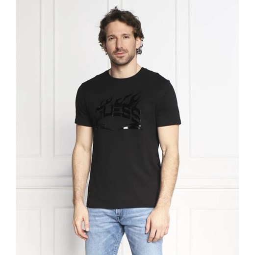 T-shirt męski czarny Guess z napisami z krótkim rękawem 