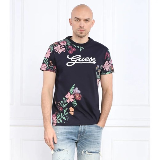 T-shirt męski Guess z nadrukami czarny z krótkim rękawem