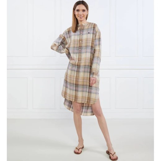 Sukienka Polo Ralph Lauren z okrągłym dekoltem lniana casualowa mini z długimi rękawami prosta