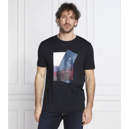T-shirt męski czarny BOSS HUGO z nadrukami z krótkim rękawem