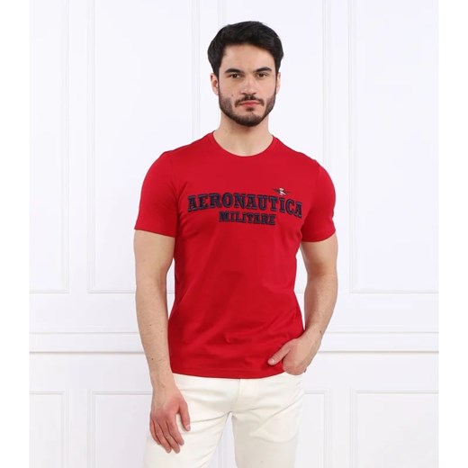 T-shirt męski Aeronautica Militare czerwony z krótkim rękawem w stylu młodzieżowym 