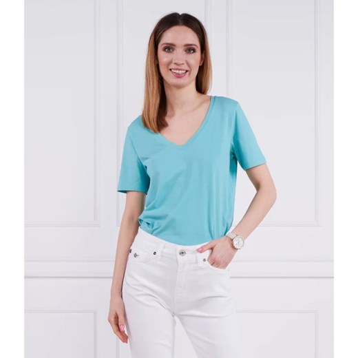 Bluzka damska Marc O'Polo z krótkimi rękawami niebieska casual z dekoltem w serek wiosenna