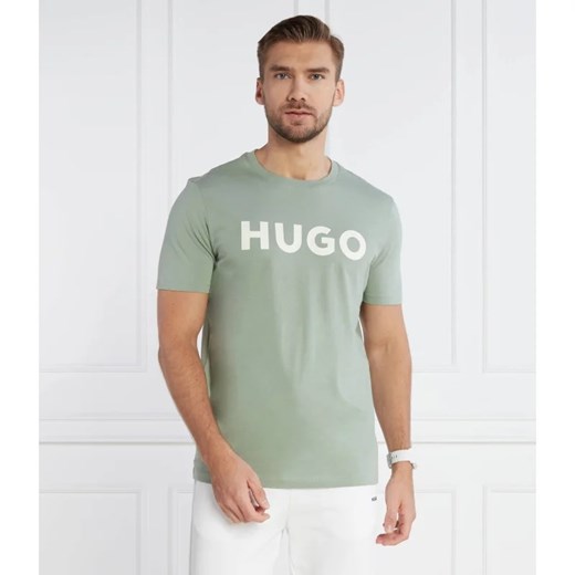 T-shirt męski Hugo Boss zielony z napisem z krótkim rękawem 