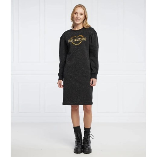 Sukienka Love Moschino mini czarna z długim rękawem z okrągłym dekoltem 