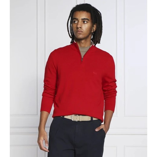 Sweter męski BOSS HUGO czerwony casual z dekoltem w serek
