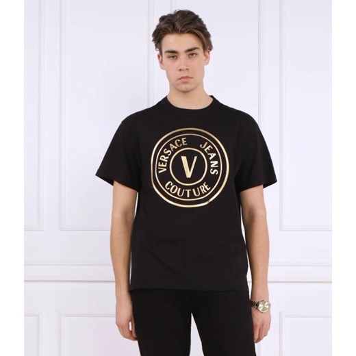 T-shirt męski Versace Jeans młodzieżowy czarny z krótkim rękawem z bawełny