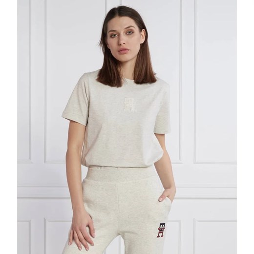 Bluzka damska Tommy Hilfiger beżowa z krótkimi rękawami
