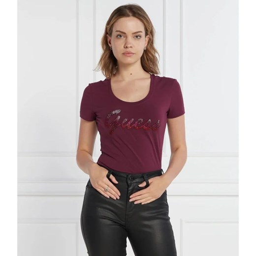 GUESS T-shirt SS RN SHINY | Regular Fit ze sklepu Gomez Fashion Store w kategorii Bluzki damskie - zdjęcie 163981731