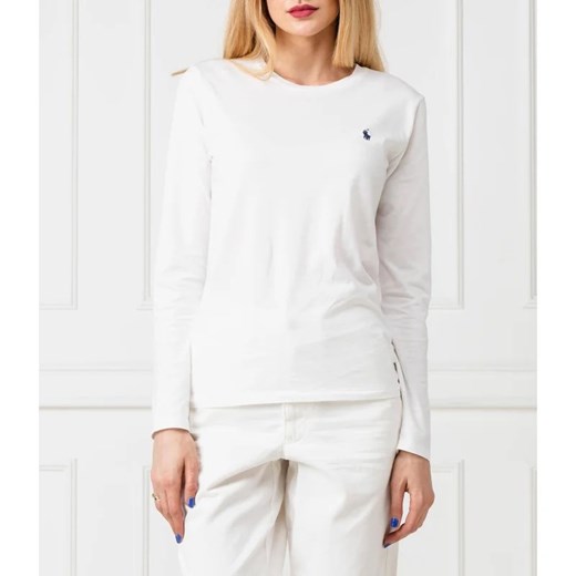 Bluzka damska Polo Ralph Lauren z długim rękawem biała z okrągłym dekoltem