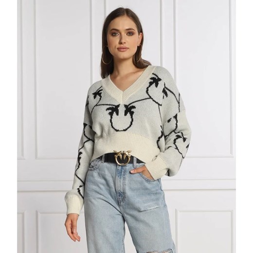 Sweter damski beżowy Pinko z dekoltem w literę v