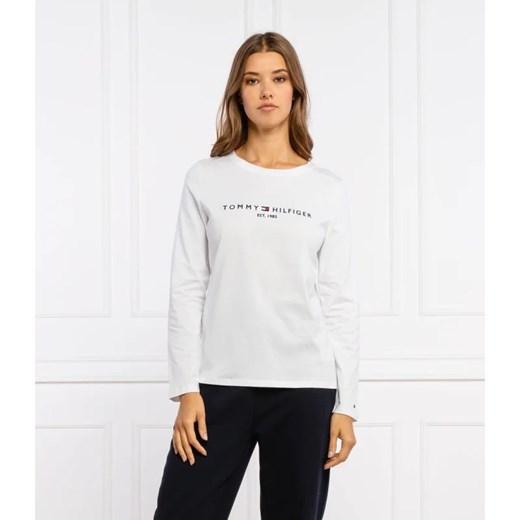 Bluzka damska Tommy Hilfiger z długim rękawem biała z napisami bawełniana