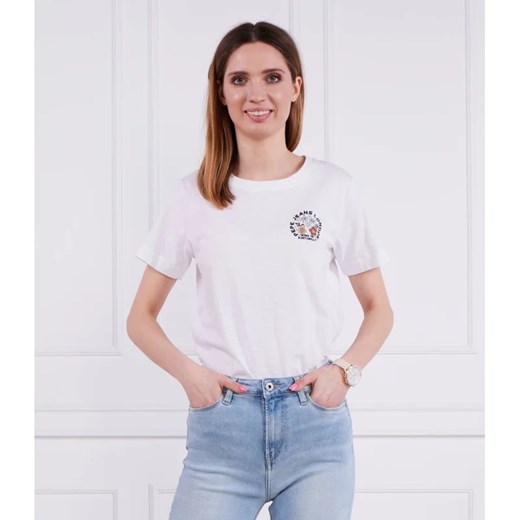 Bluzka damska Pepe Jeans z okrągłym dekoltem z krótkimi rękawami z napisami 