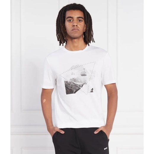 Biały t-shirt męski BOSS HUGO w nadruki z krótkim rękawem
