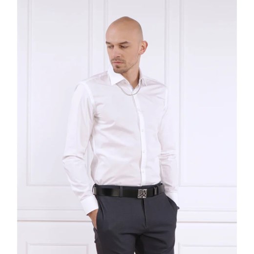 Biała koszula męska Hugo Boss z długim rękawem elegancka z klasycznym kołnierzykiem 