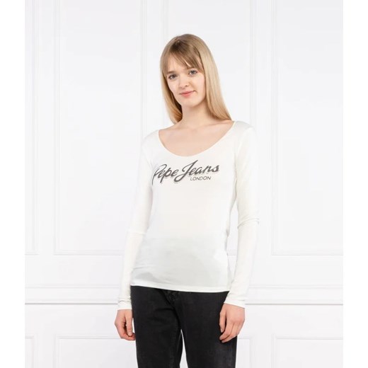 Pepe Jeans bluzka damska z napisem z wiskozy z długim rękawem 
