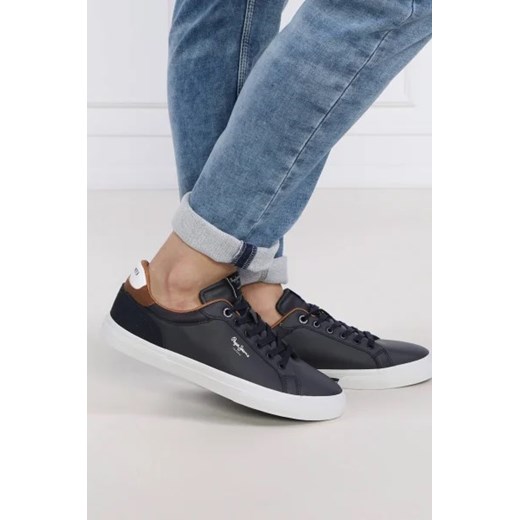 Trampki męskie granatowe Pepe Jeans wiązane ze skóry