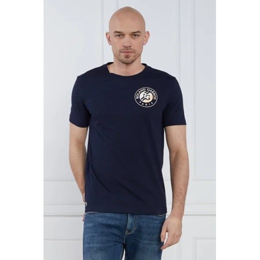 T-shirt męski granatowy Lacoste z krótkim rękawem w nadruki 