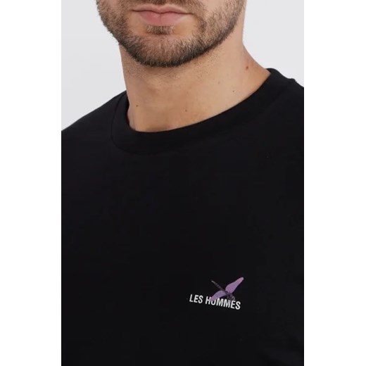 Czarny t-shirt męski Les Hommes z krótkimi rękawami 