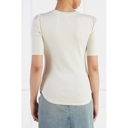 Bluzka damska beżowa Ralph Lauren z okrągłym dekoltem z krótkim rękawem casual