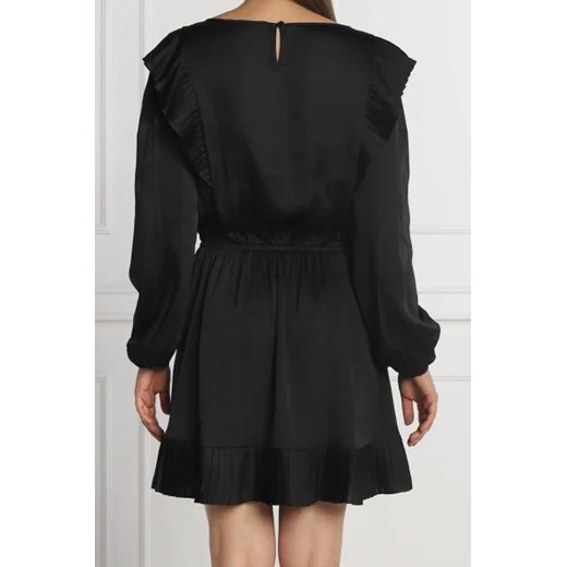Sukienka The Kooples z okrągłym dekoltem czarna mini z długimi rękawami