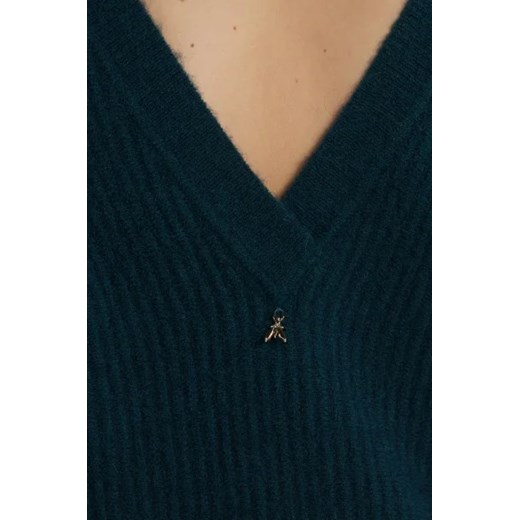 Sweter damski zielony Patrizia Pepe z dekoltem w serek wełniany